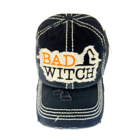 Bad Witch Distressed Holiday Baseball Hat - Black
