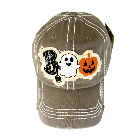 BOO Halloween Distressed Holiday Baseball Hat - Moss Gray