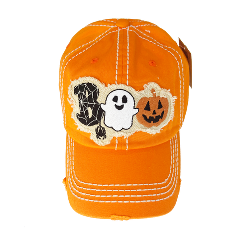 BOO Halloween Distressed Holiday Baseball Hat - Orange