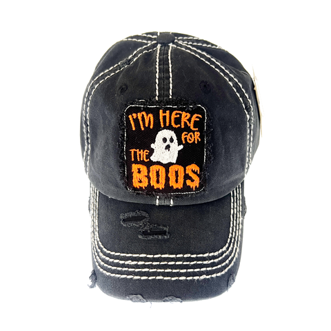 I'm Here for the Boos Distressed Holiday Baseball Hat - Black