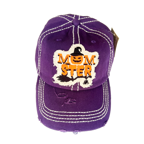 Momster Distressed Holiday Baseball Hat - Purple