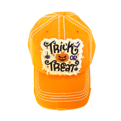 Trick or Treat Distressed Holiday Baseball Hat - Orange
